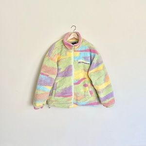 AYWTER Rainbow Puffer Sherpa Teddy Bear Fleece Oversized Zip Coat Adult Large